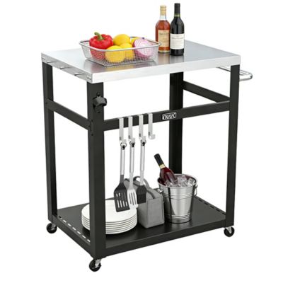 NUUK Outdoor 2-Shelf Metail Moving Grill Cart, Prep Table with Storage Shelf