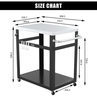Image showing  Outdoor 2-Shelf Metail Moving Grill Cart, Prep Table with Storage Shelf