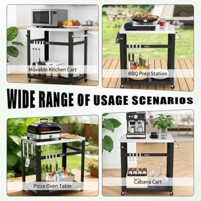 Image showing  Outdoor 2-Shelf Metail Moving Grill Cart, Prep Table with Storage Shelf