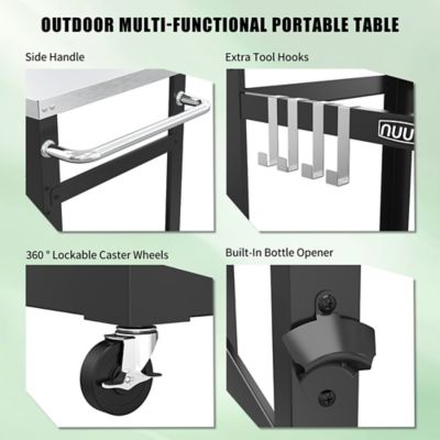 Image showing  Outdoor 2-Shelf Metail Moving Grill Cart, Prep Table with Storage Shelf