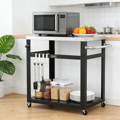Image showing  Outdoor 2-Shelf Metail Moving Grill Cart, Prep Table with Storage Shelf