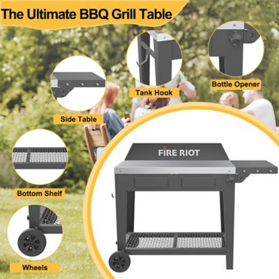 Image showing  Outdoor Movable Grill Cart, Two Shelf PrepTable with Side Fold Table