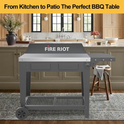 Image showing  Outdoor Movable Grill Cart, Two Shelf PrepTable with Side Fold Table