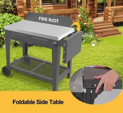 Image showing  Outdoor Movable Grill Cart, Two Shelf PrepTable with Side Fold Table