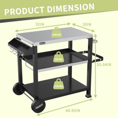 Image showing  Outdoor Movable Grill Cart, 3-Shelf Prep Table & Pizza Oven Table, Outdoor Cooking Station