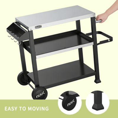 Image showing  Outdoor Movable Grill Cart, 3-Shelf Prep Table & Pizza Oven Table, Outdoor Cooking Station