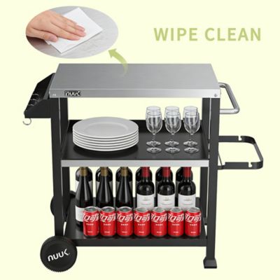 Image showing  Outdoor Movable Grill Cart, 3-Shelf Prep Table & Pizza Oven Table, Outdoor Cooking Station