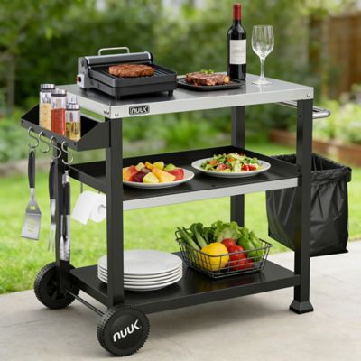 Image showing  Outdoor Movable Grill Cart, 3-Shelf Prep Table & Pizza Oven Table, Outdoor Cooking Station