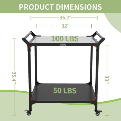 Image showing 2 th NUUK Premium 32 x 32in. Double Shelf Rolling BBQ Kitchen Prep Cart, Pizza Oven Table for Garden Patio