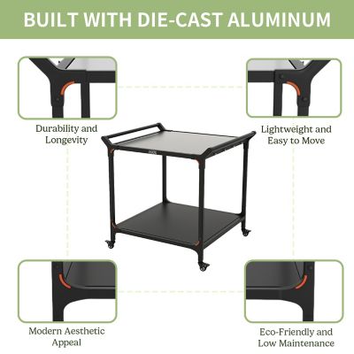 Image showing 3 th NUUK Premium 32 x 32in. Double Shelf Rolling BBQ Kitchen Prep Cart, Pizza Oven Table for Garden Patio