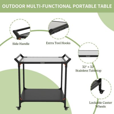Image showing 4 th NUUK Premium 32 x 32in. Double Shelf Rolling BBQ Kitchen Prep Cart, Pizza Oven Table for Garden Patio