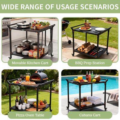 Image showing 6 th NUUK Premium 32 x 32in. Double Shelf Rolling BBQ Kitchen Prep Cart, Pizza Oven Table for Garden Patio