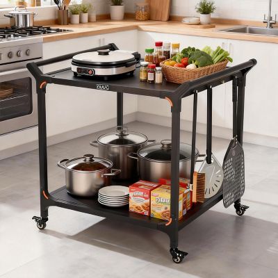 Image showing 7 th NUUK Premium 32 x 32in. Double Shelf Rolling BBQ Kitchen Prep Cart, Pizza Oven Table for Garden Patio