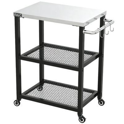 NUUK Outdoor 3-Shelf Metal BBQ Grill Cart, Prep Table, Movable Cooking Statiion