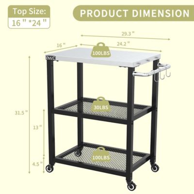 Image showing  Outdoor 3-Shelf Metal BBQ Grill Cart, Prep Table, Movable Cooking Statiion