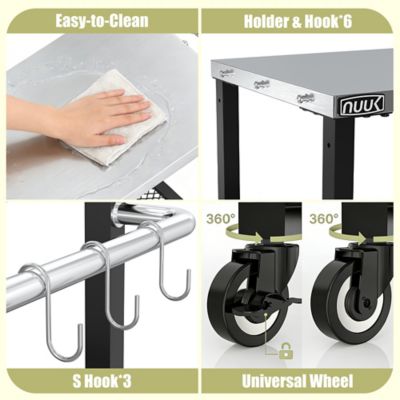 Image showing  Outdoor 3-Shelf Metal BBQ Grill Cart, Prep Table, Movable Cooking Statiion