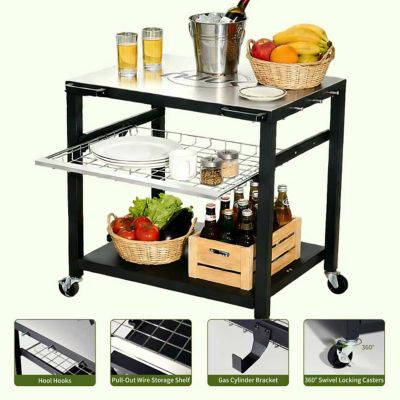 Image showing  Deluxe Outdoor Pizza Oven Table, BBQ Prep Table with Slide Tray