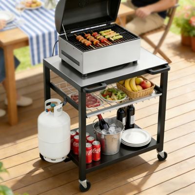 Image showing  Deluxe Outdoor Pizza Oven Table, BBQ Prep Table with Slide Tray
