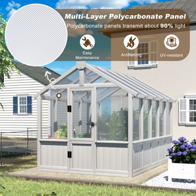 Image showing  6 ft. x 10 ft. Wooden Cool Gray Plant Greenhouse with Roof Vent and Multi-Layer Polycarbonate Panel for Outdoor