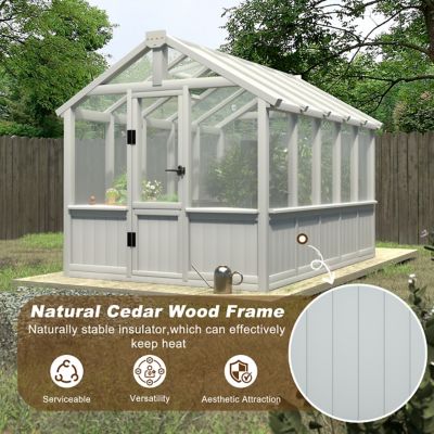 Image showing  6 ft. x 10 ft. Wooden Cool Gray Plant Greenhouse with Roof Vent and Multi-Layer Polycarbonate Panel for Outdoor