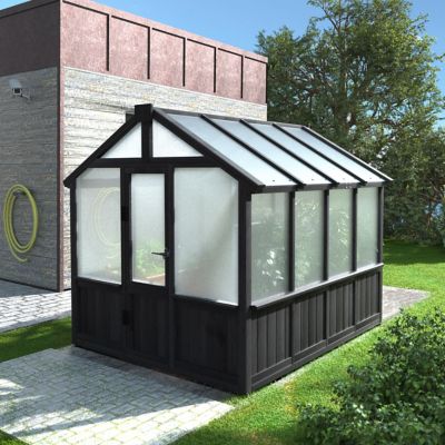 Veikous 6 x 8 ft. Wood Garden Plant Greenhouse for Outdoors with Multi-Layer Polycarbonate Panels Black