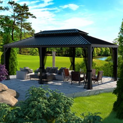 Veikous 12 ft. x 20 ft. Aluminum Hardtop Gazebo with Galvanized Double Roof and Textilene Netting