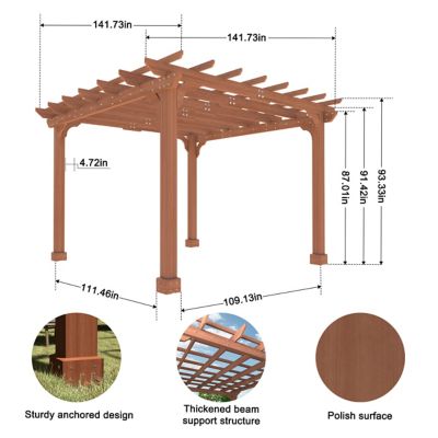 Image showing  12 x 12 ft. Wood Outdoor Patio Pergola Shade Structure Gazebo Grape Trellis