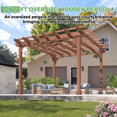 Image showing 6 th Veikous 12 x 12 ft. Wood Outdoor Patio Pergola Shade Structure Gazebo Grape Trellis