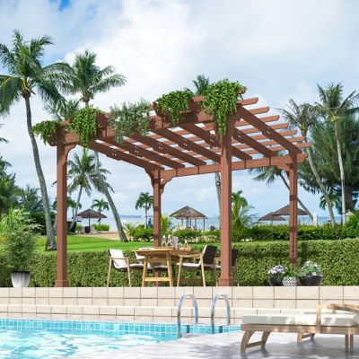 Image showing 9 th Veikous 12 x 12 ft. Wood Outdoor Patio Pergola Shade Structure Gazebo Grape Trellis