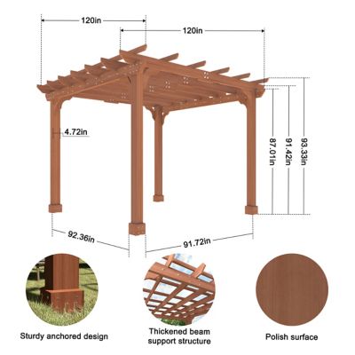 Image showing  10 x 10 ft. Wood Outdoor Patio Pergola Shade Structure Gazebo Grape Trellis