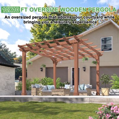 Image showing 6 th Veikous 10 x 10ft. Wood Outdoor Patio Pergola Shade Structure Gazebo Grape Trellis