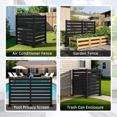 Image showing 7 th Veikous 6.5 ft. x 4.8 ft. Outdoor Fir Wood Flat Top Privacy Fence Screen, Black