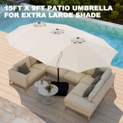 Image showing  15 ft. Double-Sided Patio Umbrella with Umbrella Base, 2 Sandbags