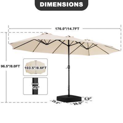 Image showing  15 ft. Double-Sided Patio Umbrella with Umbrella Base, 2 Sandbags