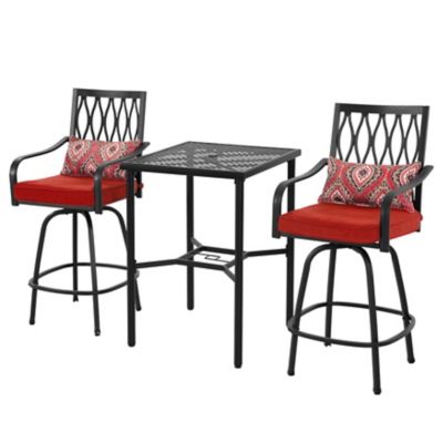 Image showing  Patio 3-Piece Swivel Bar Set with Umbrella Hole and Cushions