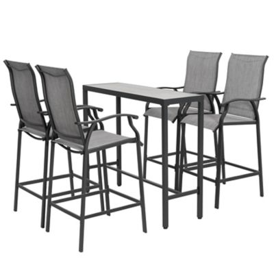 Image showing  Patio 5 Pieces Textilene Bar Set, Tempered Glass, Black and Gray