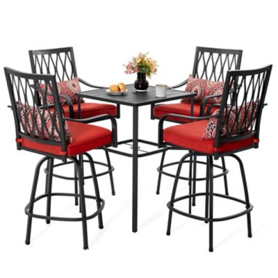 Image showing  Patio 5 pc. Swivel Bar Set with Umbrella Hole and Cushions