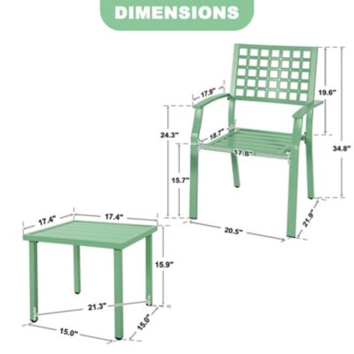 Image showing 6 th Nuu Garden 3 pc. Metal Patio Bistro Set with Stackable Chairs