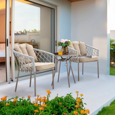 Nuu Garden 3-Piece Patio Bistro Set with Cushions, Tempered Glass Tabletop, Coffee