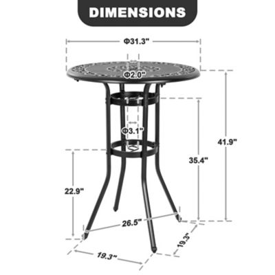 Image showing  Cast Aluminum Patio Bar Table with Vintage Hollow Tabletop, Umbrella Hole
