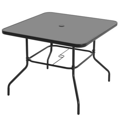 Image showing  Outdoor Square Metal Dining Table with Tempered Glass Tabletop, Black