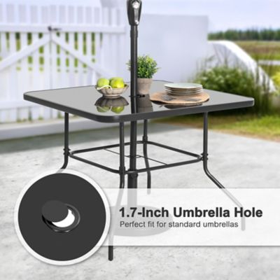 Image showing  Outdoor Square Metal Dining Table with Tempered Glass Tabletop, Black