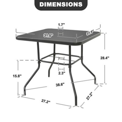 Image showing 5 th Nuu Garden Outdoor Square Metal Dining Table with Tempered Glass Tabletop, Black