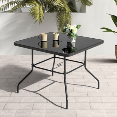 Image showing 6 th Nuu Garden Outdoor Square Metal Dining Table with Tempered Glass Tabletop, Black
