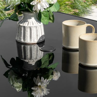 Image showing 7 th Nuu Garden Outdoor Square Metal Dining Table with Tempered Glass Tabletop, Black