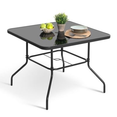 Image showing 8 th Nuu Garden Outdoor Square Metal Dining Table with Tempered Glass Tabletop, Black