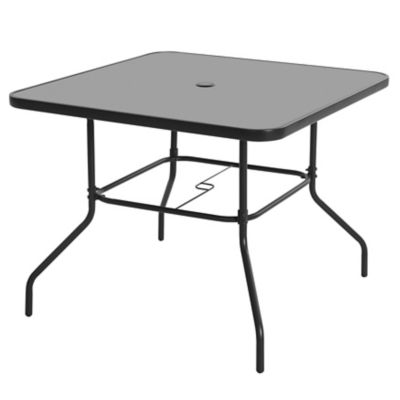 Image showing 9 th Nuu Garden Outdoor Square Metal Dining Table with Tempered Glass Tabletop, Black