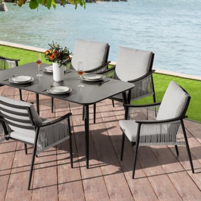 Image showing  Patio Aluminum Dining Table with Tempered Glass Tabletop