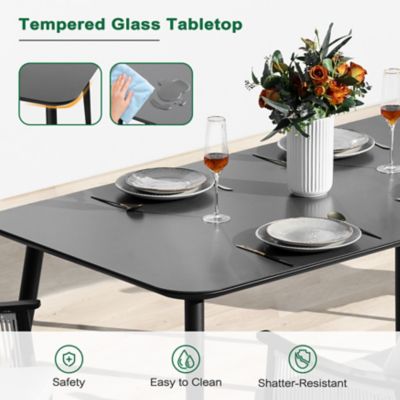 Image showing  Patio Aluminum Dining Table with Tempered Glass Tabletop