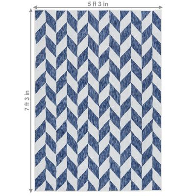 Image showing  Geometric Affinity Outdoor Patio Area Rug in Steel Blue - 5 x 7 ft.